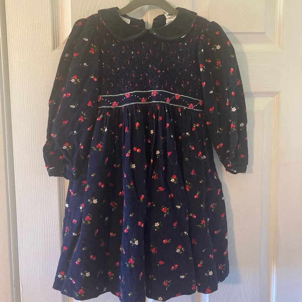 Sarah Louise England Smocked Corduroy Winter Dress Size 4 years/104 cm